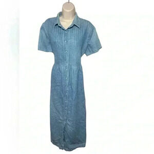 Vintage pearl snap Denim Maxi Dress | Size 14